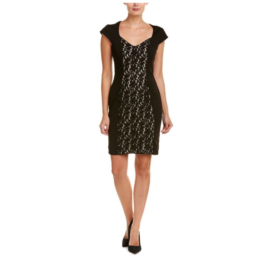 Alexia Admor Black Floral Lace Insert Sheath Dress